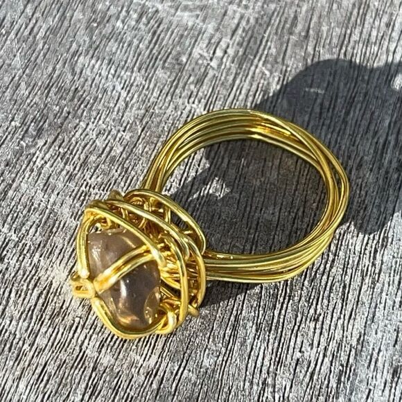 SMOKEY QUARTZ WIREWRAPPED ADJUSTABLE GEMSTONE RING - Picture 4 of 6